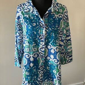 Antica Sartorial embroidered Women's Blue and Green Patterned Blouse